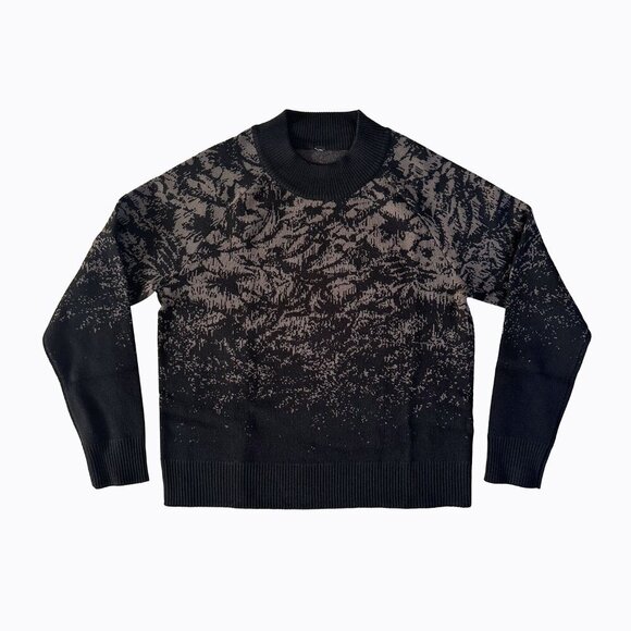 Athleta Floral Jacquard Sweater Sz S Black Gray Crew Neck Merino Wool Blend Goth - Picture 3 of 7